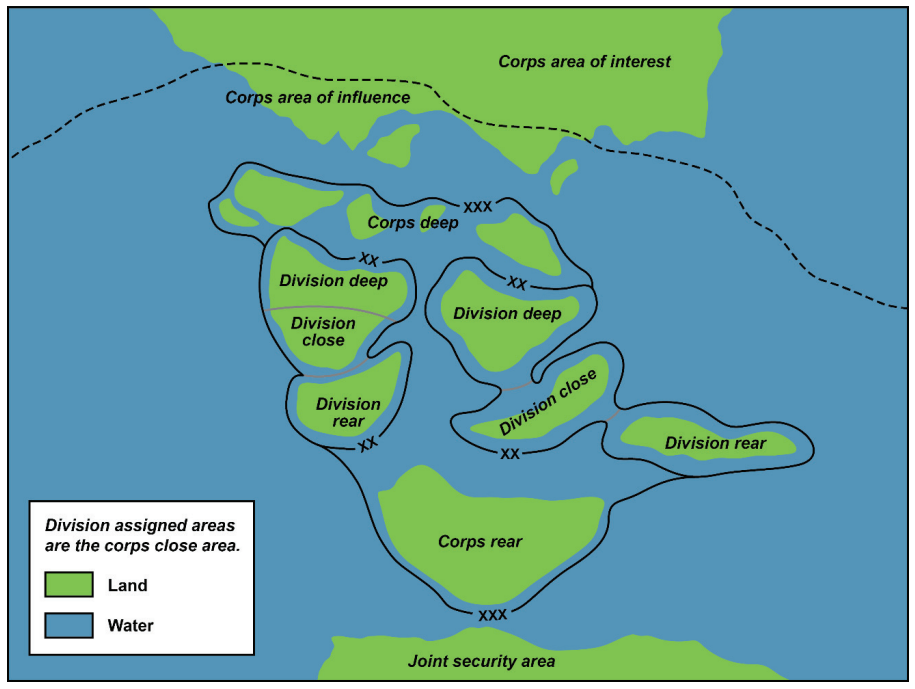 Figure 7-2. Notional corps area of operation with maritime aspects